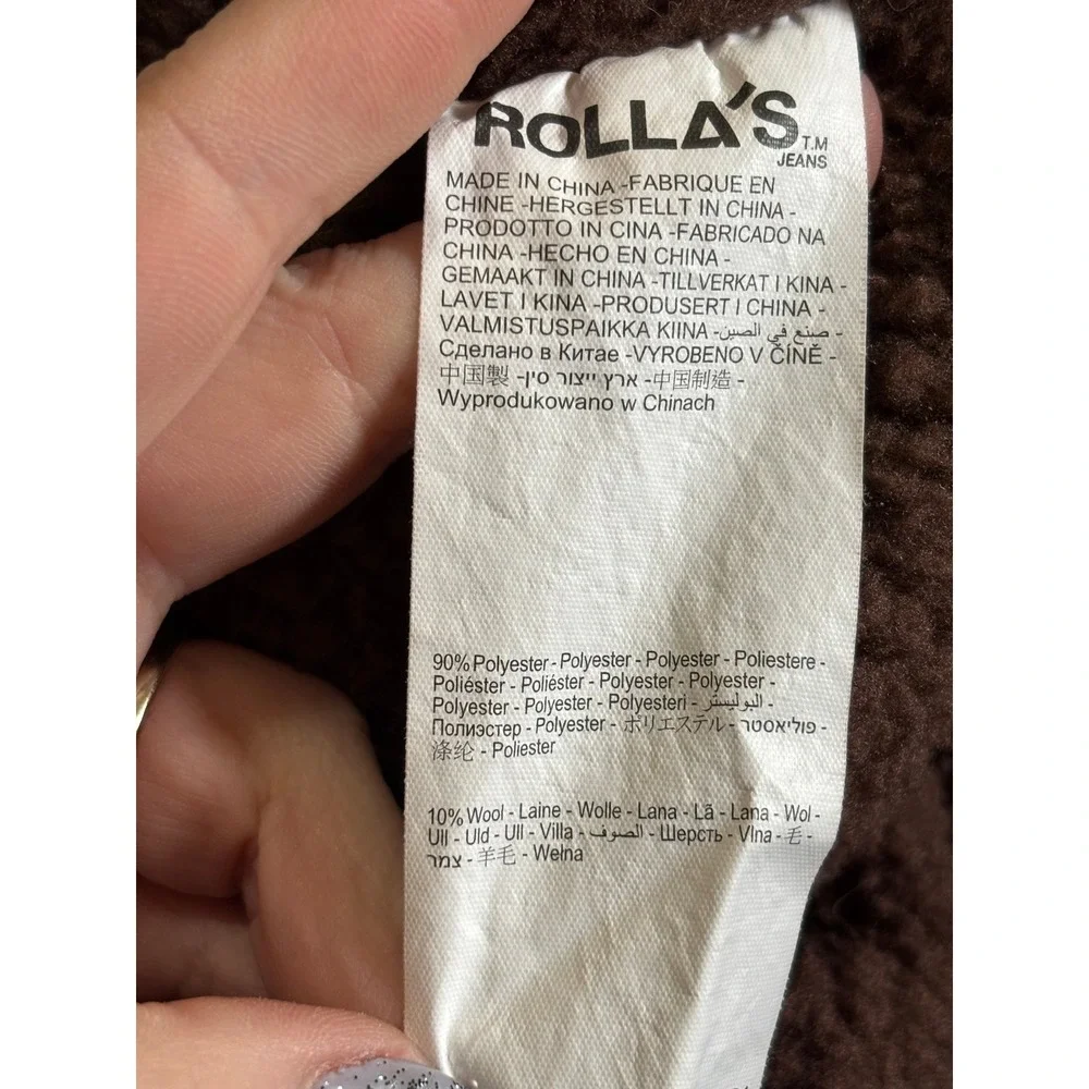 Rollas Mens Sherpa Lined Plaid Flannel‎ Shirt Jacket Orange Yellow Brown Small